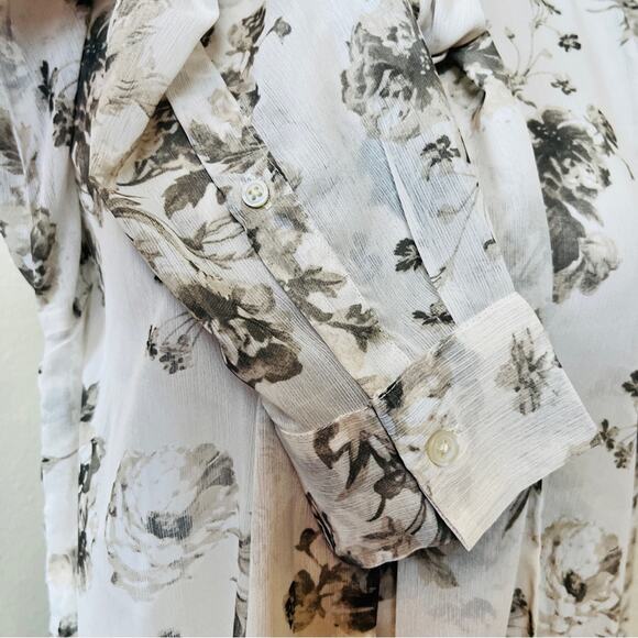 ASOS DESIGN Unisex Sheer Floral Vintage Blouse MEDIUM Neck Bow Shirt - Picture 7 of 10